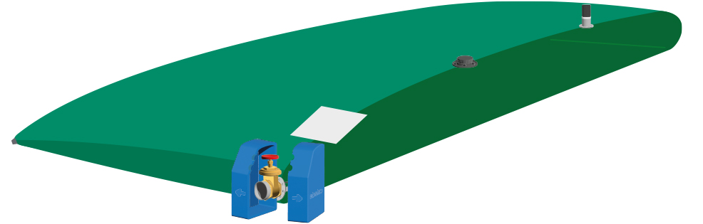 Vue en détail d'une réserve incendie en citerne souple avec prise directe pompier et thermokok